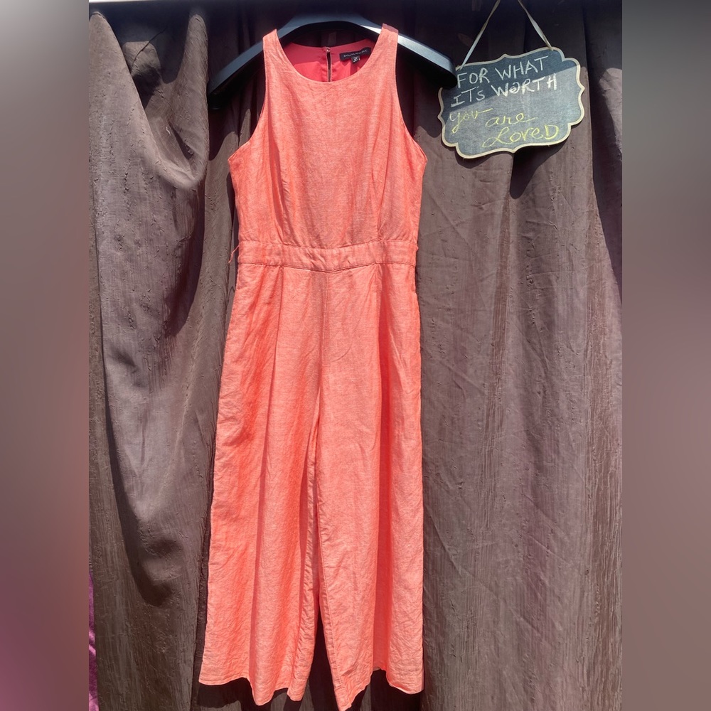 Banana Republic Coral Linen Petite Romper Jumpsuit Detachable Belt 0P
